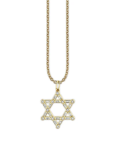 Sydney Evan 14K Yellow Gold Baguette & Round Diamond Bezel Star of David Charm Necklace, 0.26 tcw