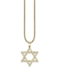 Sydney Evan 14K Yellow Gold Baguette & Round Diamond Bezel Star of David Charm Necklace, 0.26 tcw