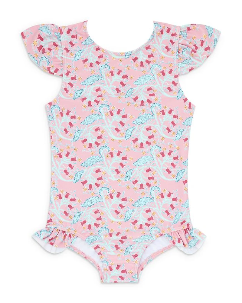 Girls' Bluebells Ruffle One Piece Rash Guard Swimsuit - Baby, Little Kid, Big Kid