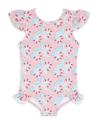 Girls' Bluebells Ruffle One Piece Rash Guard Swimsuit - Baby, Little Kid, Big Kid