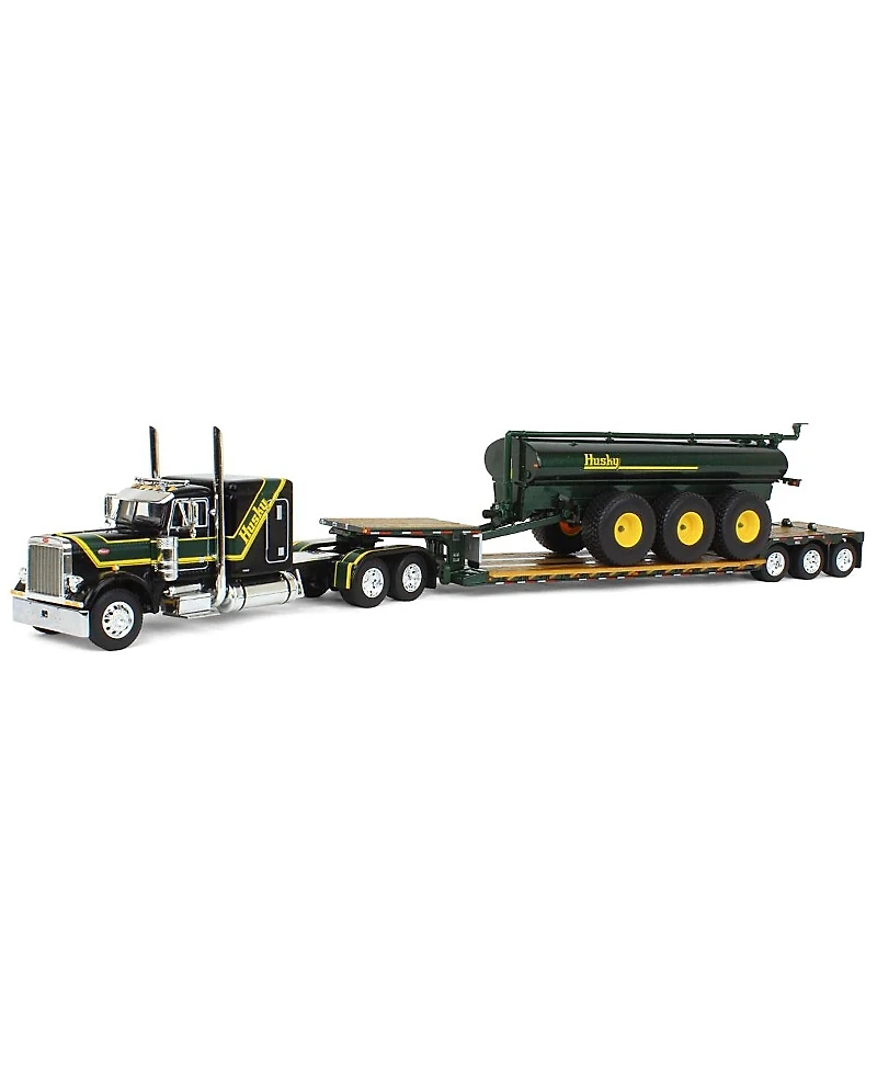 First Gear 1/64 Black Husky Peterbilt w/ Fontaine Renegade Lowboy & Husky Manure Spreader, Dcp - 14 Years+ - Ages 5-7
