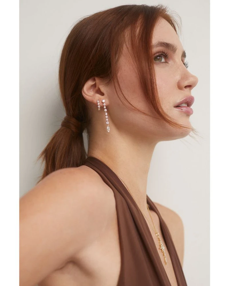 Cassi Cubic Zirconia Hoop & Dangle Drop Earrings, Set of 2