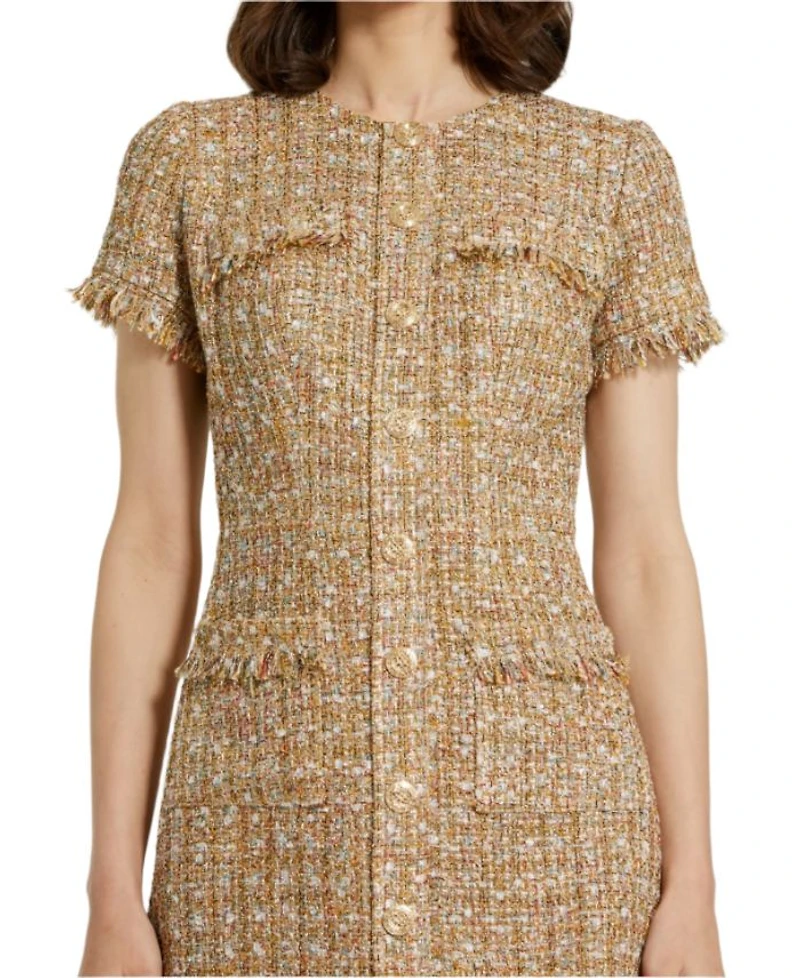 Boucle Short Sleeve Mini Dress With Pockets