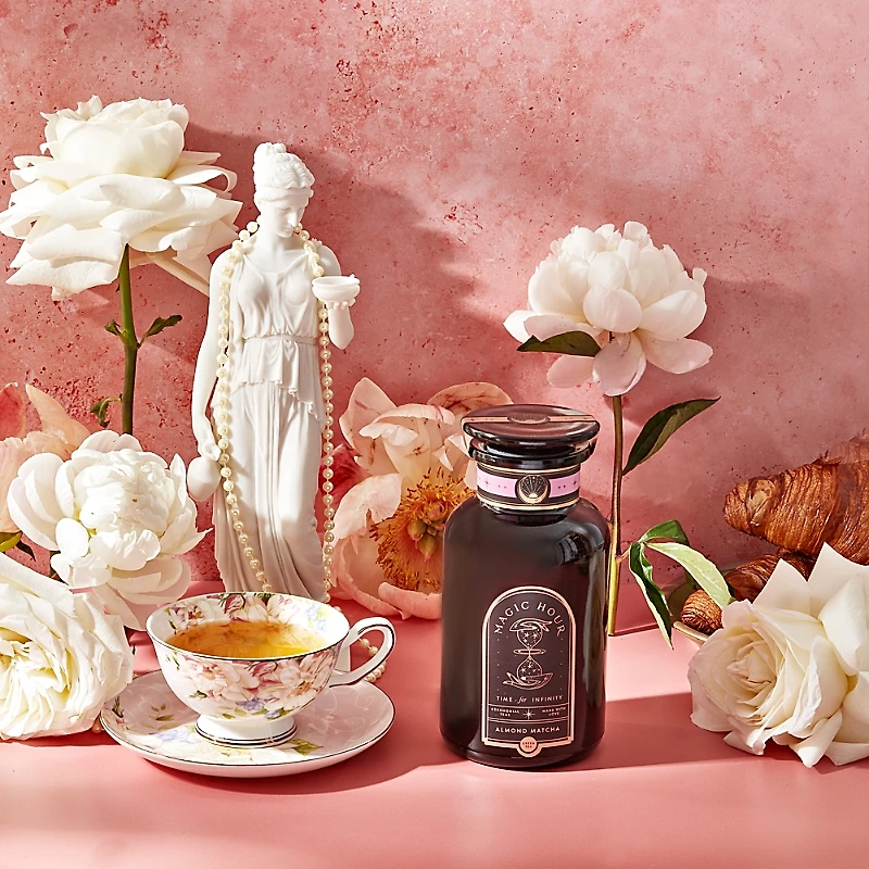 Magic Hour Almond Matcha Green Tea for Joy, 6 oz. Violet Glass Apothecary Jar