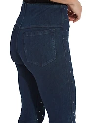 Studded High Rise Boyfriend Jeans Indigo