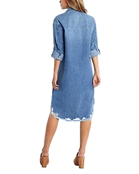 Heart Pocket Denim Shirt Dress