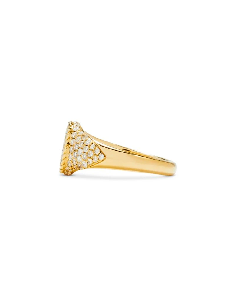 9K Yellow Gold Grey Diamond Pavé Heart Signet Ring, 0.52 tcw