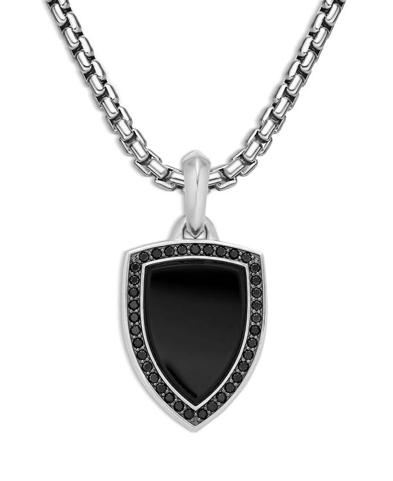 Shield Amulet Pendant with Black Onyx and Pavé Black Diamonds