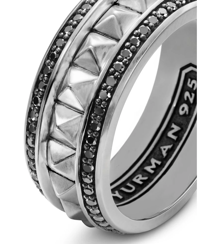 Men's Sterling Silver Pyramid Band with Black Diamonds