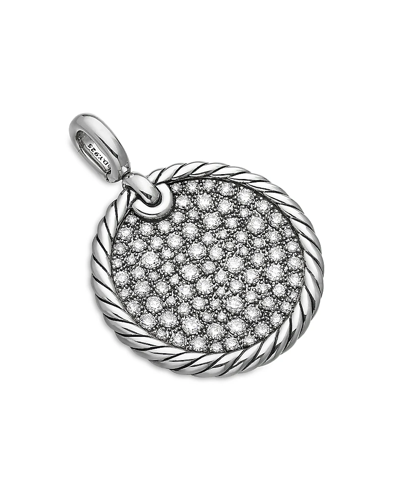 David Yurman Sterling Silver Elements Diamond Pave Disc Pendant