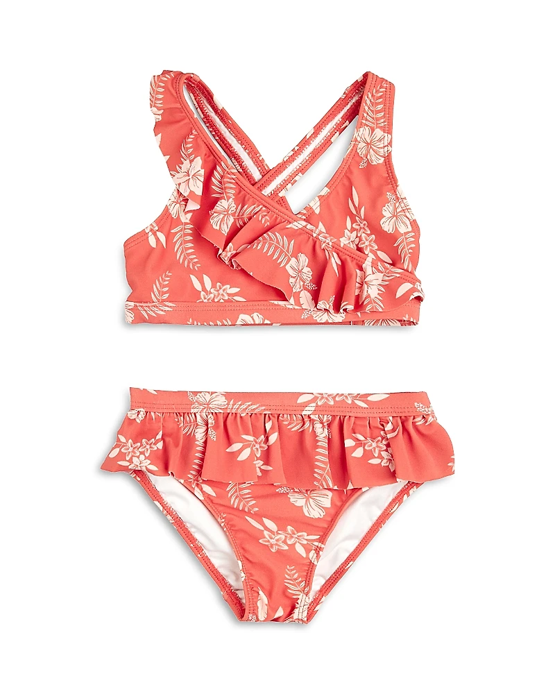 Miles the Label Girls' Floral Ruffle Cross Over Two Piece Swim Suit - Baby