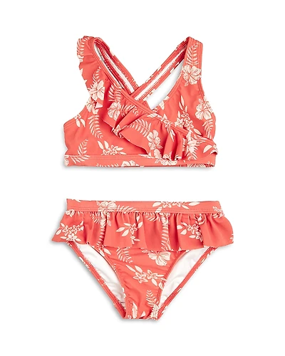 Miles the Label Girls' Floral Ruffle Cross Over Two Piece Swim Suit - Baby