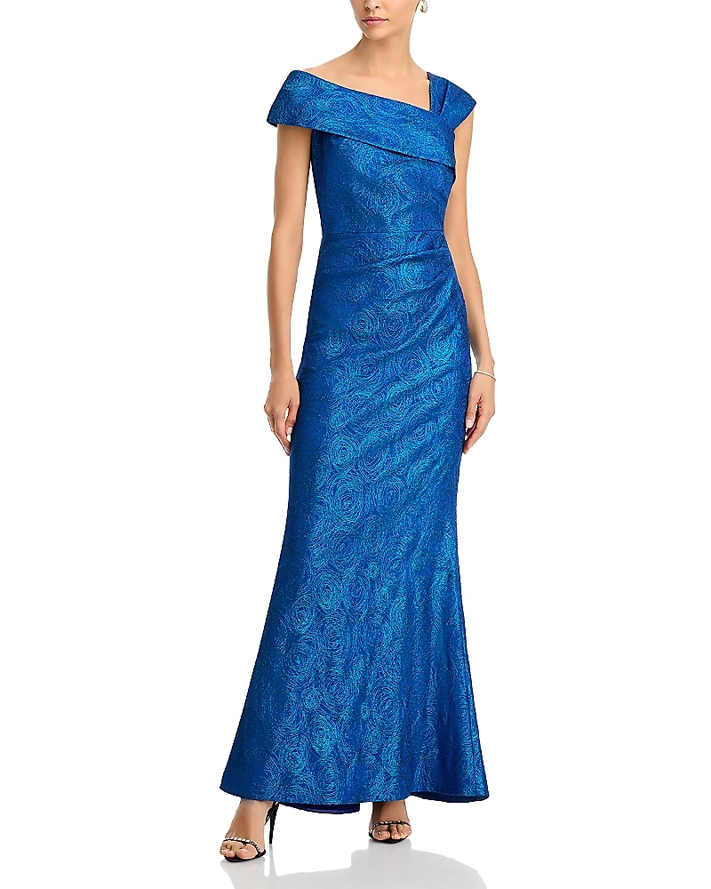 Teri Jon by Rickie Freeman Metallic Jacquard Stretch Gown