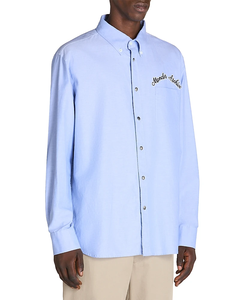 Moncler Cotton Embroidered Logo Button Down Shirt