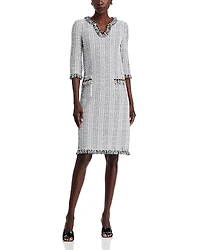 Misook Fringe Trim Shift Dress