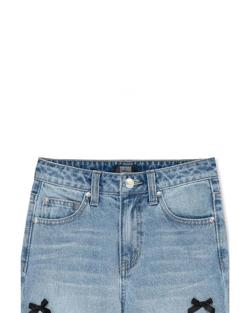 Girls' Wide Leg Bow Appliqué Jeans - Big Kid