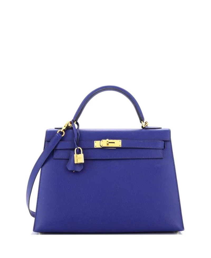 Kelly 32 Handbag Blue Epsom with Gold Hardware