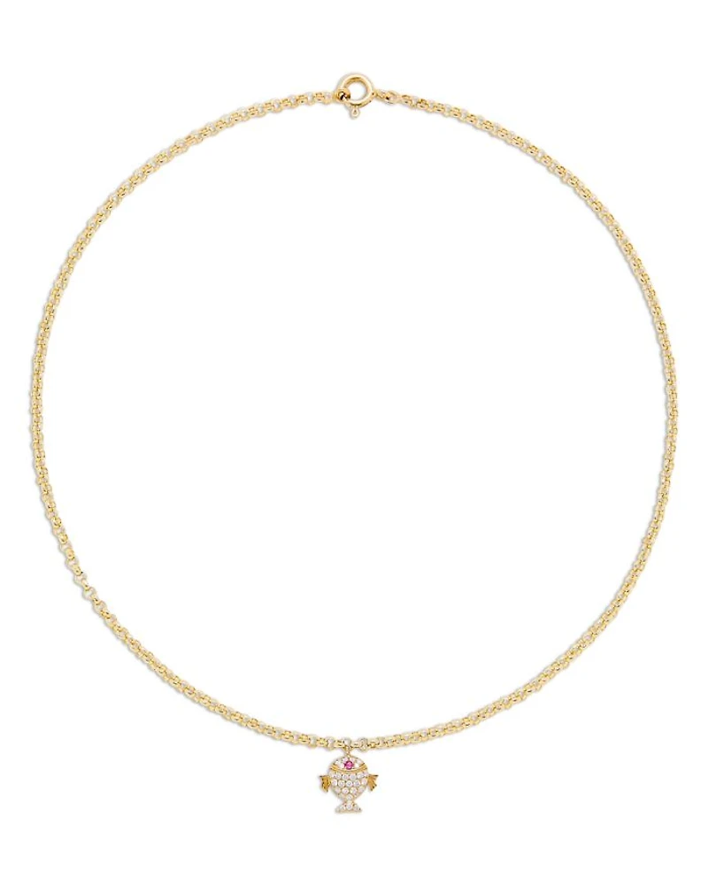 Petit Poison OJ Ruby & Gray Diamond Fish Pendant Necklace in 18K Yellow Gold, 14.76"
