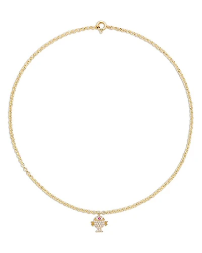 Petit Poison OJ Ruby & Gray Diamond Fish Pendant Necklace in 18K Yellow Gold, 14.76"