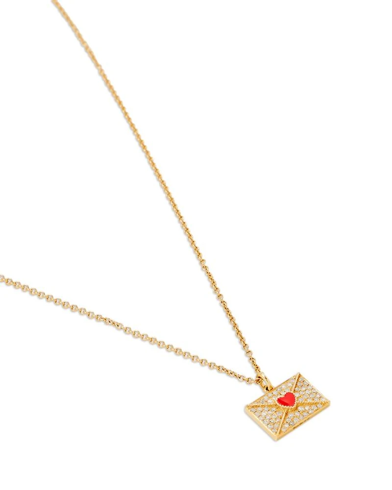 18K Yellow Gold Necklace Ma Declaration Gray Diamond & Red Heart Envelope Pendant Necklace, 16.53"
