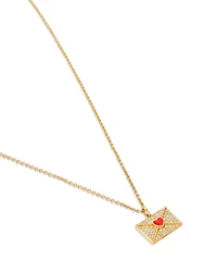 18K Yellow Gold Necklace Ma Declaration Gray Diamond & Red Heart Envelope Pendant Necklace, 16.53"