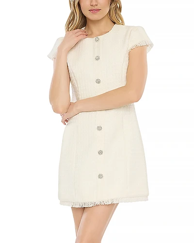 Likely Riello Tweed Fringe Trim Mini Dress