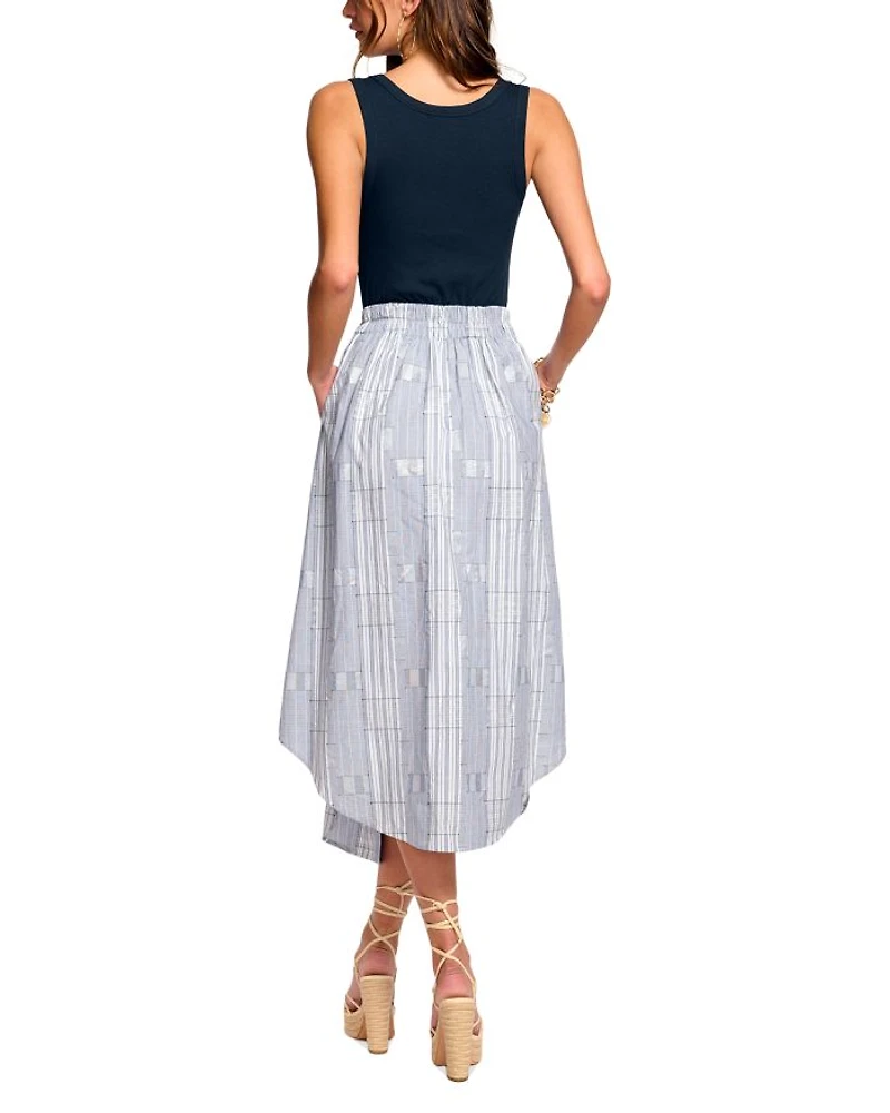 Aralyn Mixed Media Tie Waist Midi Dress