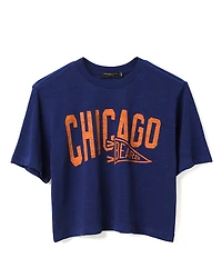 Junk Food Clothing Women's Nfl Chicago Bears Dual Threat Mock Neck Crop Tee