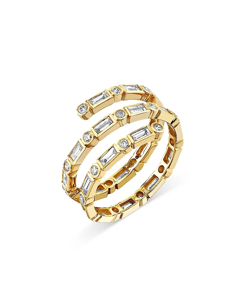 Sydney Evan 14K Yellow Gold Diamond Baguette & Round Bezel Coil Ring