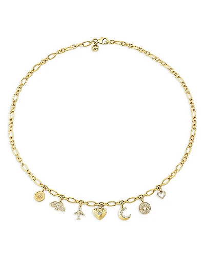 Sydney Evan 14K Yellow Gold Diamond Jet Set Dangle Collar Necklace, 18