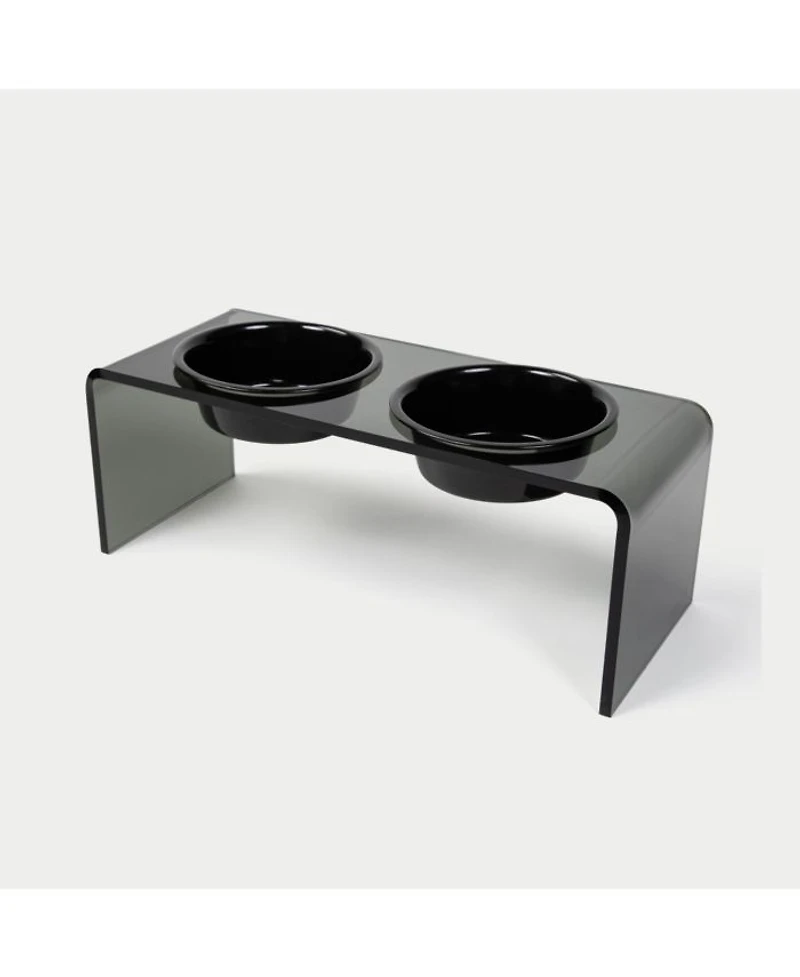 Medium Smoke Grey Double Bowl Pet Feeder, 1 Quart Bowls