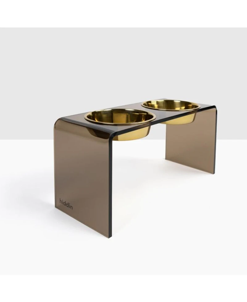 Large Smoke Bronze Double Bowl Pet Feeder, 2 Quart Bowls