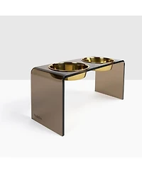 Large Smoke Bronze Double Bowl Pet Feeder, 2 Quart Bowls