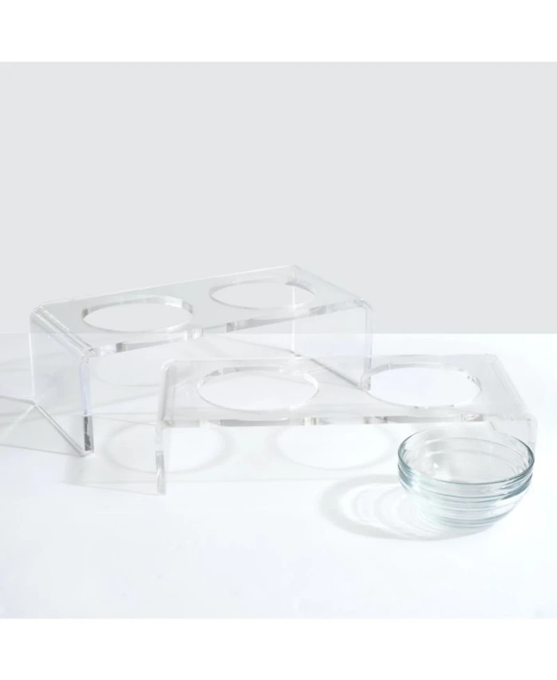 Small Clear Double Glass Bowl Pet Feeder, 1 Quart Bowls