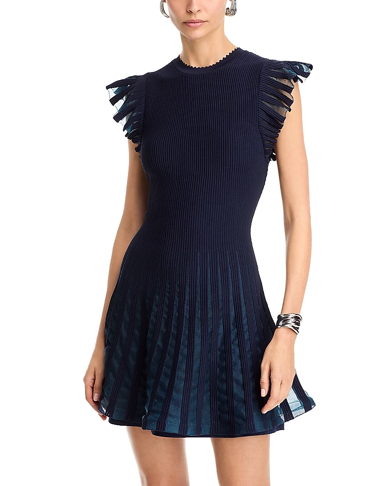 Milly Sheer Flutter Sleeve Knit Dress