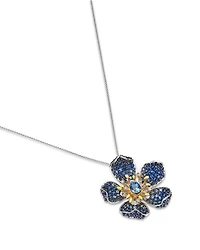 Sapphire & Diamond Flower Pendant Necklace in 14K Yellow & Gold
