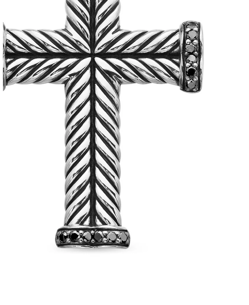 Men's Chevron Cross Pendant in Sterling Silver with Black Diamonds, 33.5mm