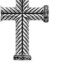 Men's Chevron Cross Pendant in Sterling Silver with Black Diamonds, 33.5mm