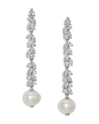 Nadri Sav Cubic Zirconia Cluster & Cultured Freshwater Pearl Linear Drop Earrings