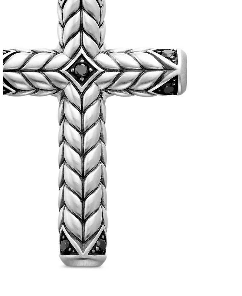 Chevron Sculpted Cross Pendant with Pavé Black Diamonds