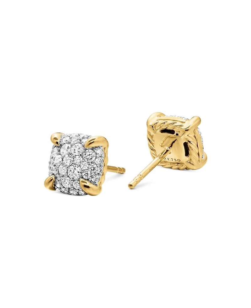 Chatelaine® Stud Earrings in 18K Yellow Gold with Pavé Diamonds, 8mm