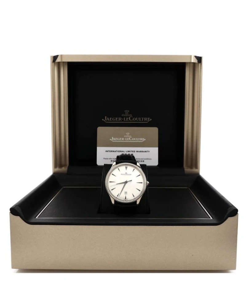Master Ultra Thin Date Automatic Watch in White Gold and Alligator with Diamond Bezel 40mm