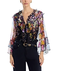 Aqua Ruffled Floral Print Top