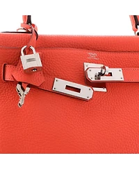 Kelly 28 Handbag Red Clemence with Palladium Hardware