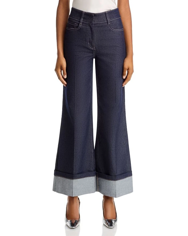Raquelita Sheen High Rise Wide Leg Jeans Dark Denim Blue