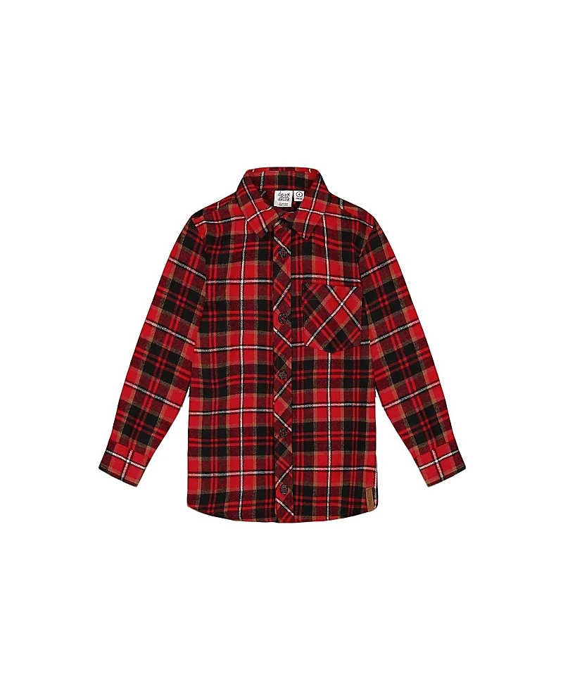 Deux par Deux Boys' Long Sleeve Button Down Flannel Shirt Plaid Black and Red - Baby