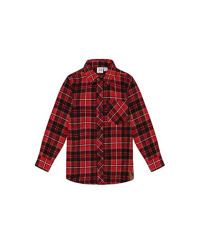 Deux par Deux Boys' Long Sleeve Button Down Flannel Shirt Plaid Black and Red - Baby