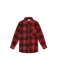 Deux par Deux Boys' Long Sleeve Button Down Flannel Shirt Plaid Black and Red - Baby
