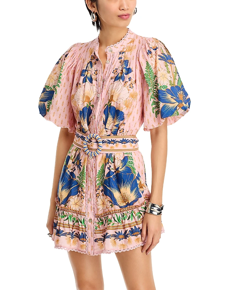 Farm Rio The Dream Garden Pink Mini Dress