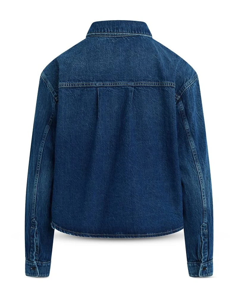 Cropped Boxy Button Front Denim Shirt Jacket